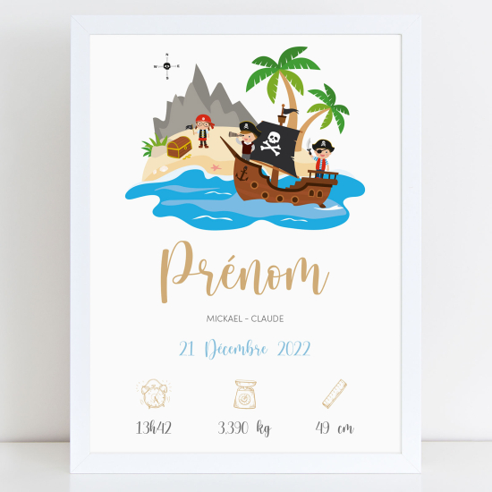 Affiche / Poster de naissance bébé - Pirates