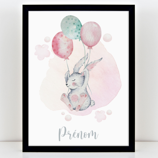 Affiche / Poster Prénom Enfants - Lapin ballons