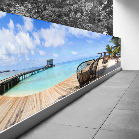 Brise vue Trompe l'œil - 100x400 cm - Ponton mer paradisiaque