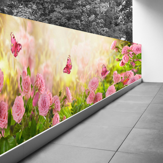 Brise vue Trompe l'œil - 130x390 cm - Fleurs papillons