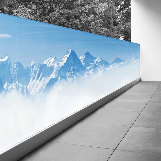 Brise vue Trompe l'œil - 130x520 cm - Montagnes neige