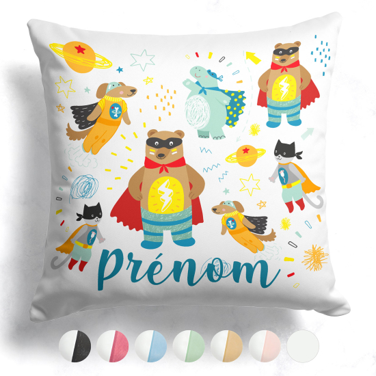 Coussin bicolore personnalisé - Animaux super-héros