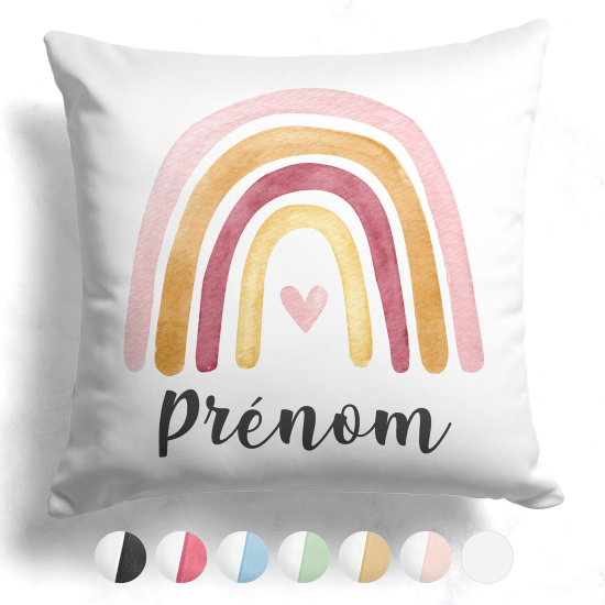 Coussin bicolore personnalisé - Arc-en-ciel coeur