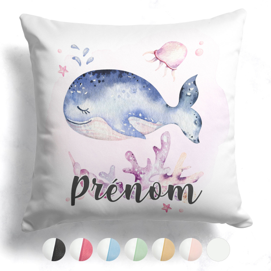 Coussin bicolore personnalisé - Baleine océan