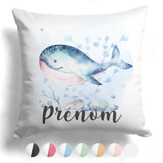 Coussin bicolore personnalisé - Baleine océan