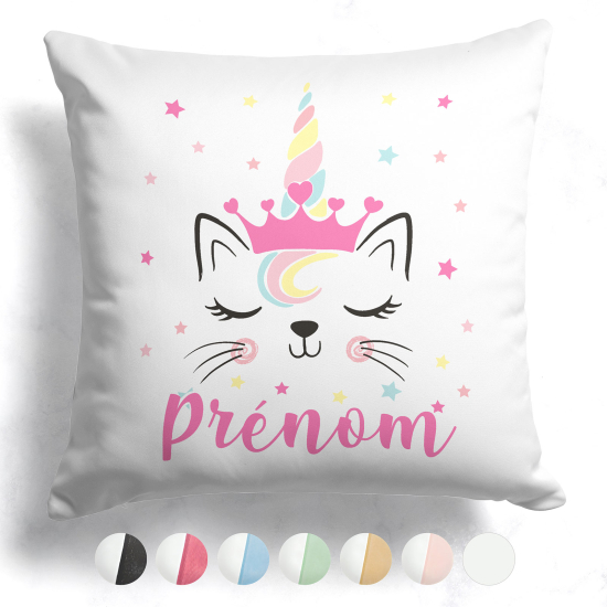 Coussin bicolore personnalisé - Chat licorne