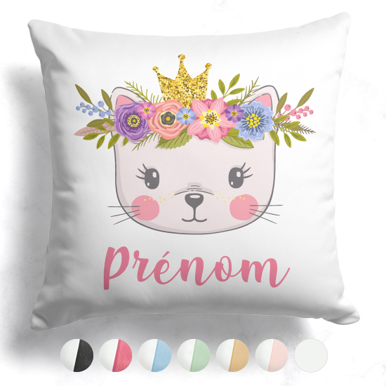 Coussin bicolore personnalisé - Chaton princesse