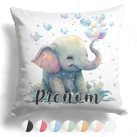 Coussin bicolore personnalisé - Éléphant bulles