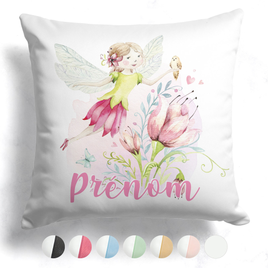 Coussin bicolore personnalisé - Fée fleurs