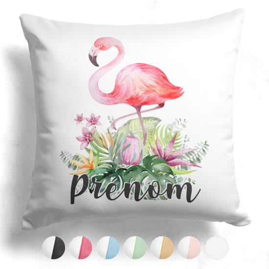 Coussin bicolore personnalisé - Flamant rose fleurs