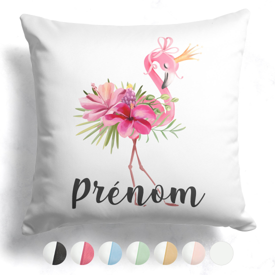 Coussin bicolore personnalisé - Flamant rose fleurs