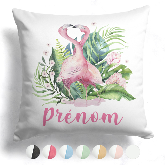 Coussin bicolore personnalisé - Flamants roses tropical