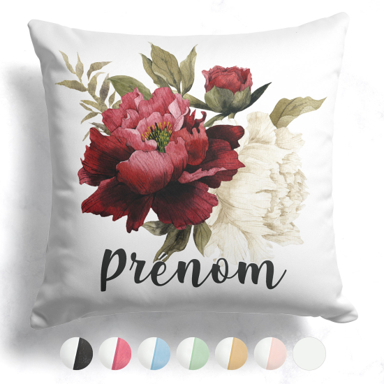 Coussin bicolore personnalisé - Fleurs