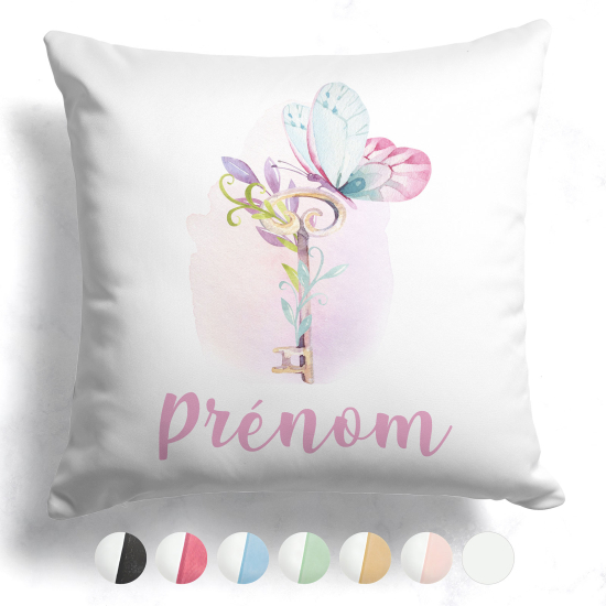 Coussin bicolore personnalisé - Fleurs papillon