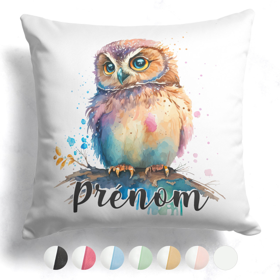 Coussin bicolore personnalisé - Hibou