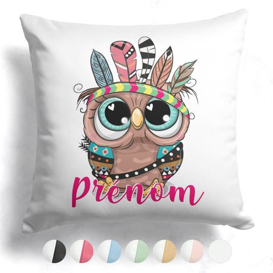 Coussin bicolore personnalisé - Hibou indien