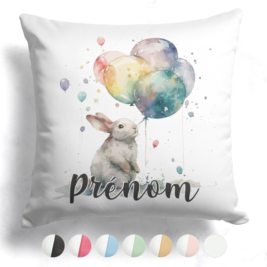 Coussin bicolore personnalisé - Lapin ballons