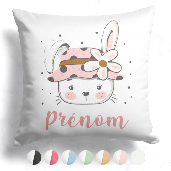 Coussin bicolore personnalisé - Lapine fleur