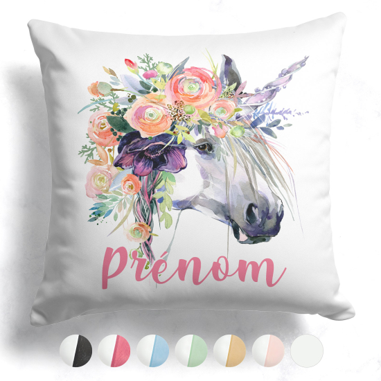 Coussin bicolore personnalisé - Licorne