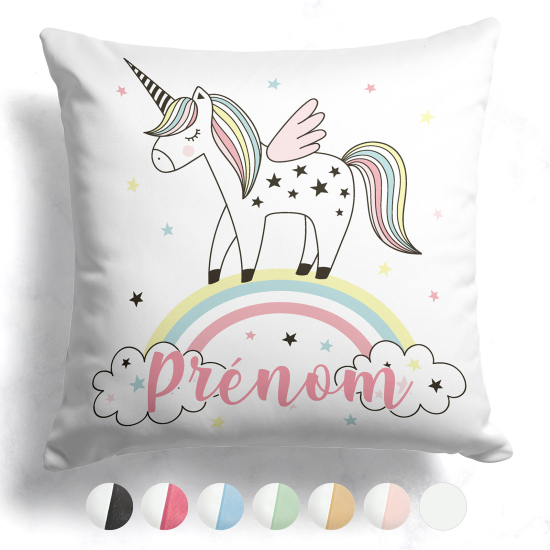 Coussin bicolore personnalisé - Licorne arc-en-ciel