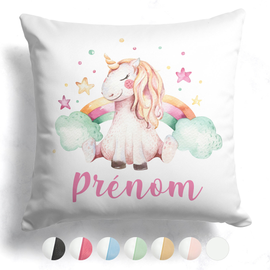 Coussin bicolore personnalisé - Licorne arc-en-ciel