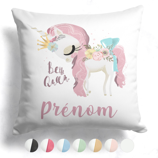 Coussin bicolore personnalisé - Licorne be the queen