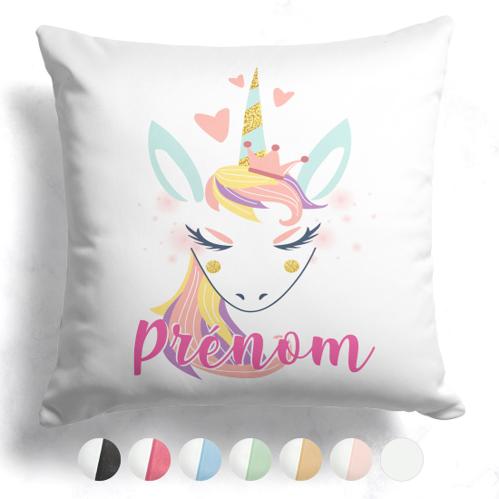 Coussin bicolore personnalisé - Licorne coeurs