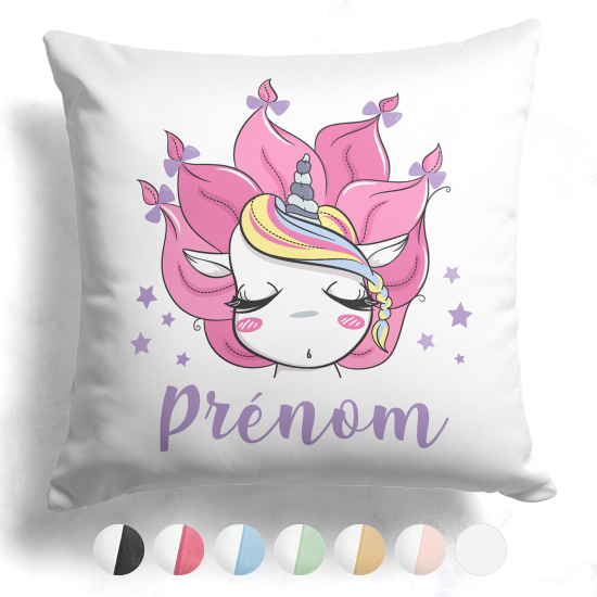 Coussin bicolore personnalisé - Licorne étoiles