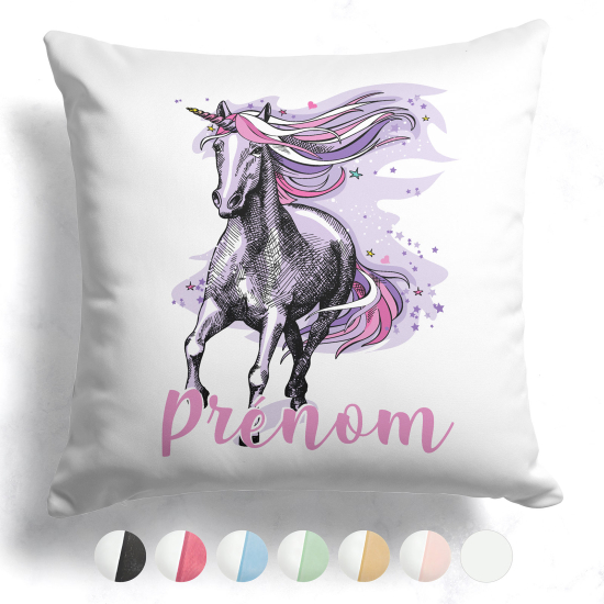 Coussin bicolore personnalisé - Licorne violette