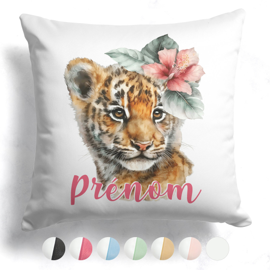 Coussin bicolore personnalisé - Lionceau fleur