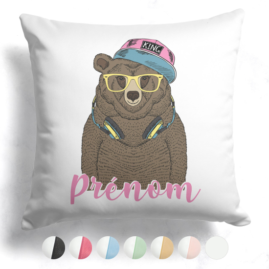 Coussin bicolore personnalisé - Ours musique