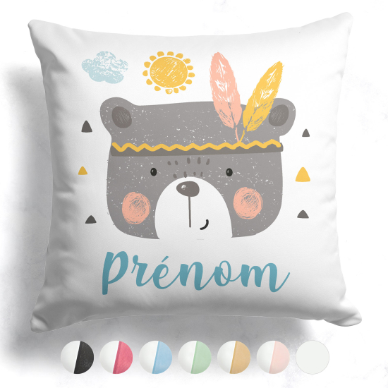 Coussin bicolore personnalisé - Ourson indien