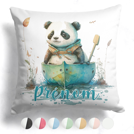 Coussin bicolore personnalisé - Panda dans une barque