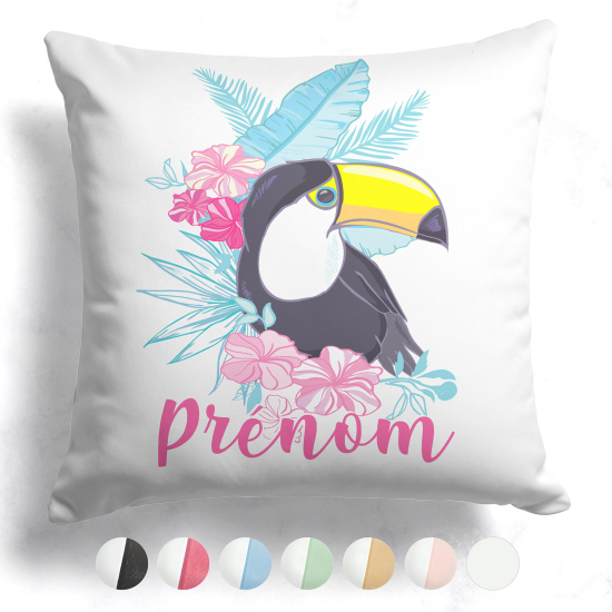 Coussin bicolore personnalisé - Toucan tropical