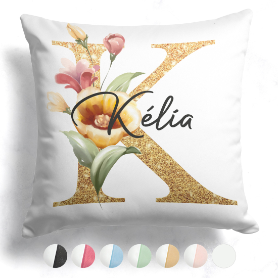 Coussin monogramme bicolore personnalisé - Lettre K