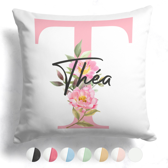 Coussin monogramme bicolore personnalisé - Lettre T