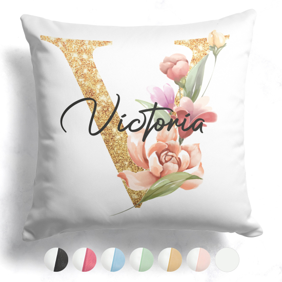 Coussin monogramme bicolore personnalisé - Lettre V