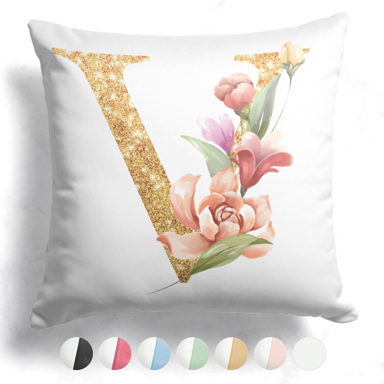 Coussin monogramme bicolore personnalisé - Lettre V