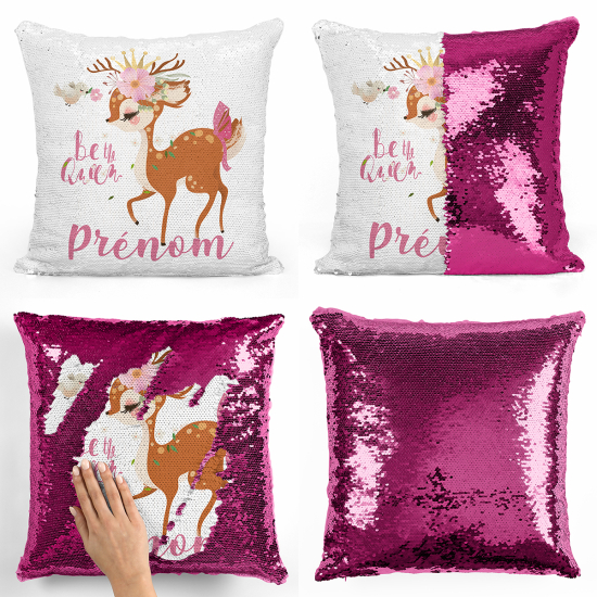 Coussin sequins personnalisé - Faon be the queen