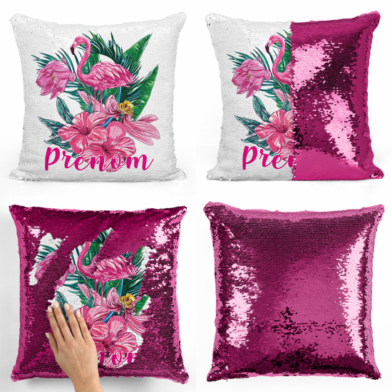 Coussin sequins personnalisé - Flamant rose