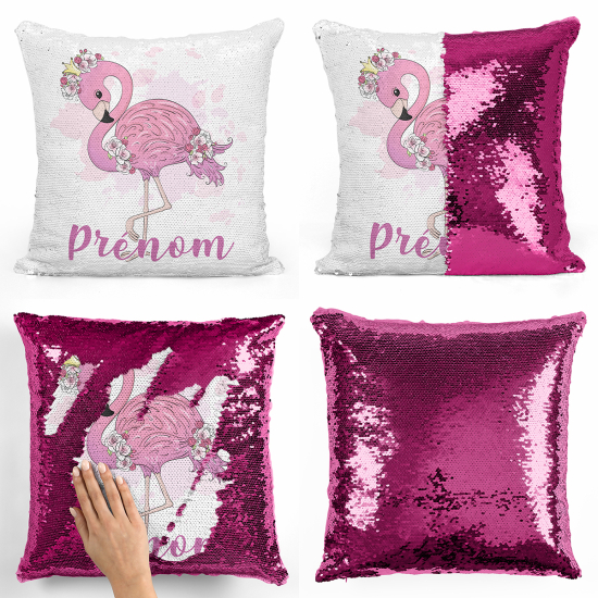 Coussin sequins personnalisé - Flamant rose