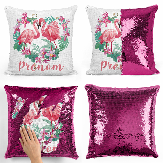 Coussin sequins personnalisé - Flamants roses