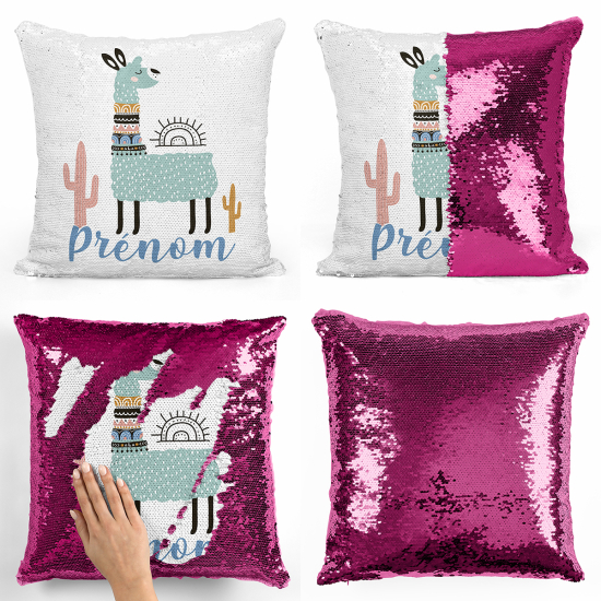 Coussin sequins personnalisé - Lama cactus