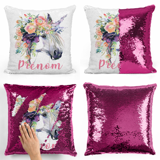 Coussin sequins personnalisé - Licorne