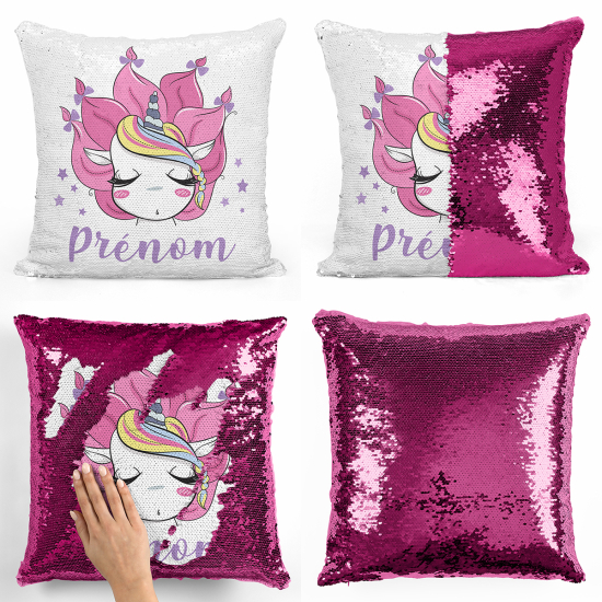 Coussin sequins personnalisé - Licorne étoiles