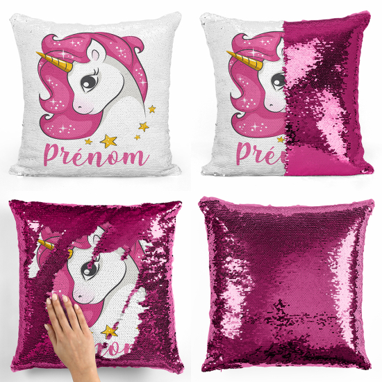 Coussin sequins personnalisé - Licorne étoiles