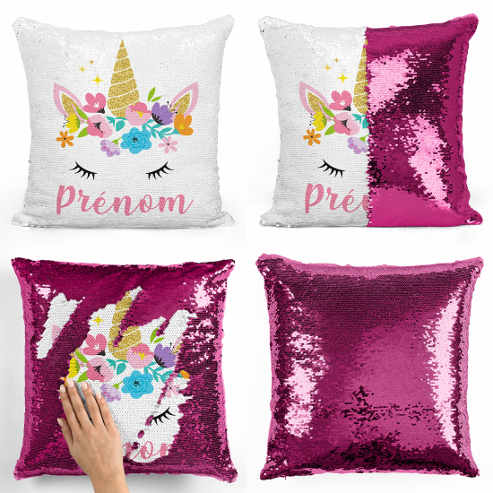 Coussin sequins personnalisé - Licorne magique