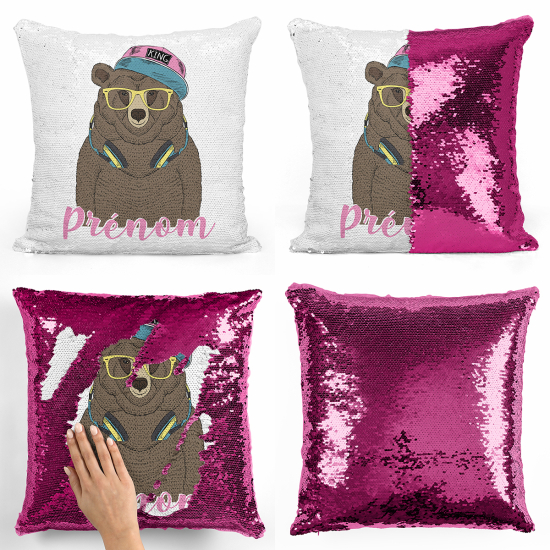 Coussin sequins personnalisé - Ours musique