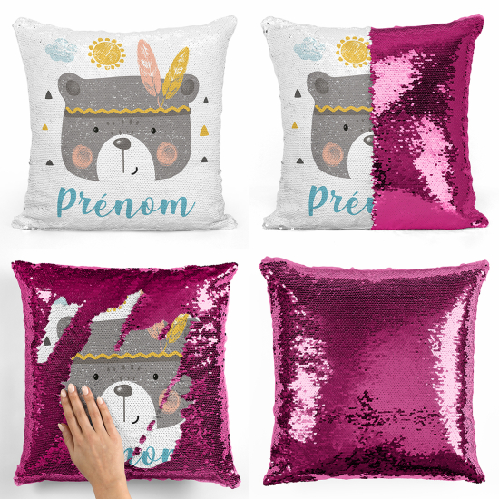 Coussin sequins personnalisé - Ourson indien