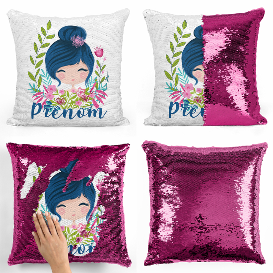 Coussin sequins personnalisé - Petite fille